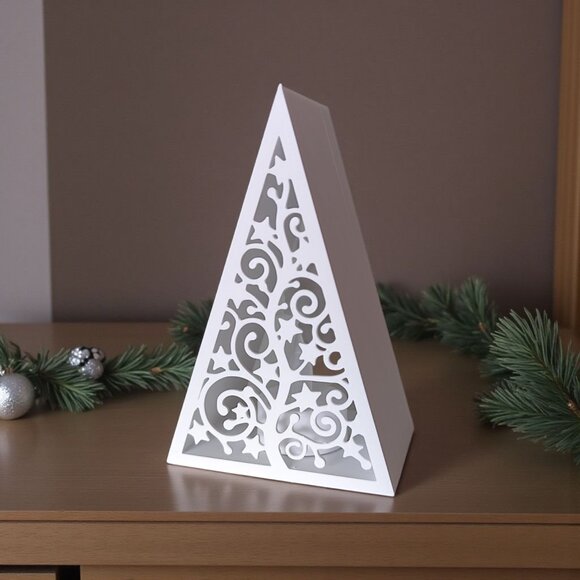 Pyramid Christmas Tree Lantern Tealight Holder w/Tealight LED Candle White - Picture 5 of 13